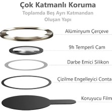 Duca Store iPhone 15 Pro - 15 Pro Max / 14PRO - 14PROMAX Modellerinin Tümüne Uyumlu Alüminyum Alaşım Çerçeveli ve 9h Sertliğinde Temperli Camlı Lens Koruyucu (Natural Titanyum)