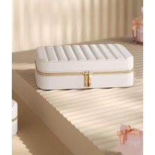 Duca Store Premium Takı Organizeri, Beyaz Mücevher Kutusu, Gold Renk Fermuarlı, Yüzük ve Küpe Bölmeli, 21X11X6 cm