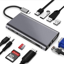 Duca Store Type-C To HDMI Adaptör 11 In 1 Dört USB 3.0 Bağlantı Noktası 4K HDMI VGA Type C Pd Usb3.0 RJ45 Ethernet Sd Tf Kart Okuyucu 3.5mm Aux MacBook Pro Air Uyumlu