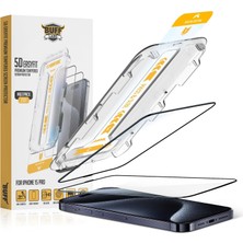 Duca Store Buff, iPhone 15 Serisi ile Uyumlu 5d Easyfit 2 Adet Kolay Uygulama Aparatlı Ekran Koruyucu Temperli Cam, iPhone 15 Pro, Şeffaf