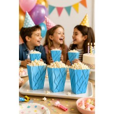 Dodomar Mısır Kutusu Popcorn Kutusu 8'li Dalgalı Mavi Desenli Orta Boy 7.5x11 cm Parti Sunum Kutusu