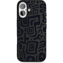 Duca Store IPhone 16 ile Uyumlu Desenli Siyah Telefon Kılıfı - Dayanıklı, Ince ve Hafif Tasarım - Darbeye Dayanıklı Silikon Malzeme - Kamera ve Ekran Koruması (Labirent)