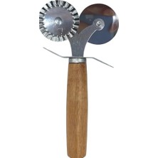 Duca Store Çift Taraflı Paslanmaz Çelik Hamur ve Pizza Kesici, Tırtıklı ve Düz Bıçaklı, Ergonomik Ahşap Saplı, Ravioli, Mantı, Kurabiye ve Pizza Kesme Aleti