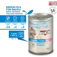 BonaCibo Ezme Sardalya ve Ton Balıklı Yaş Kedi Maması, 400 gr x 6 Adet