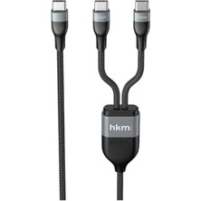 Duca Store Duo Power 100W Çift Uçlu, Type-C To Type-C + Type-C Şarj Kablosu, Örgü Tasarım, 1.2 Metre, Siyah