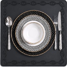 Evien Home Nakışlı Deri Amerikan Servis Kare 2'li Set Çift Taraflı Supla 40X40 cm Raya Siyah