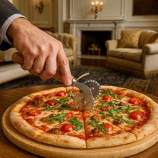 Duca Store Pizza ve Hamur Kesici – Ahşap Saplı Çift Bıçaklı Paslanmaz Çelik, Düz ve Tırtıklı Bıçaklı Dilimleyici | Profesyonel Mutfak Aracı