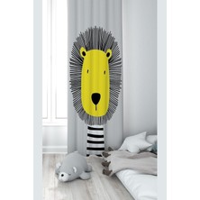 Meks Pelangi Gri Aslan Desenli Dijital Baskı Yıkanabilir Bebek Çocuk Odası Fon Perdesi, Gri-Sarı 140 x 2