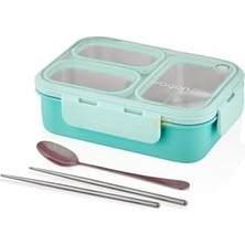 Duca Store 620ML Lunchbox Tek Katlı 3 Bölmeli Çelik Sefer Tası Yemek Kutusu (Turkuaz)