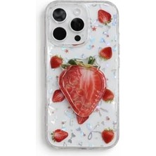 Duca Store 3D Çilekli Şeffaf Simli iPhone 13 Pro Uyumlu Kılıf – Kamera Korumalı, Darbe Emici Silikon