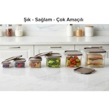 Duca Store 6’lı Saklama Kabı Seti Koyu Kum Beji Kapaklı | 300 ml – 3150 ml Çok Amaçlı Gıda Saklama Kabı | Bpa Içermeyen Şeffaf Plastik