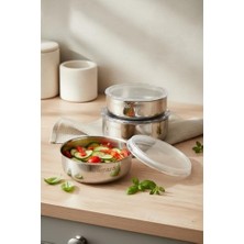 Duca Store Stelo 3'lü Çelik Saklama Kabı (16-18-20 Cm) 6 Parça