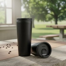 Duca Store 400 ml Siyah Termos Kupa - Çift Katmanlı Paslanmaz Çelik Seyahat Bardağı (Travel Mug) - 4-6 Saat Sıcak/soğuk Tutan Kilitli Kapaklı Kahve Termosu (Bpa Free)