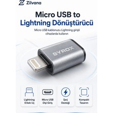 Zilvana Micro-Usb Dişi To Lightning Erkek Şarj ve Veri Aktarım Dönüştürücü Adaptör – Gri Metalik