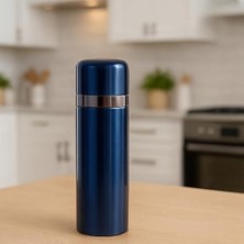 Duca Store 500 ml Gümüş - Mavi - Pembe Paslanmaz Çelik Termos – Çift Katmanlı Vakumlu, 24 Cm, Isı Yalıtımlı Sızdırmaz Seyahat ve Ofis Matara (Mavi)