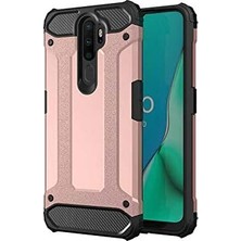Duca Store Oppo A5 2020 ile Uyumlu Çift Katman Koruyucu Crash Military Tank Kılıf - Rose Gold