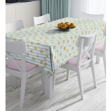 Rem Home Remhome Beyaz Zemin Üzerinde Renkli Çizgili Gold Detaylı Kartanesi Desenli Dijital Baskılı Masa Örtüsü 90 x 90 cm