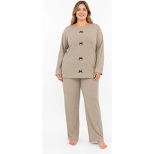 Sleeproom Büyük Beden Kaşkorse Mevsimlik Bej Pijama Takımı