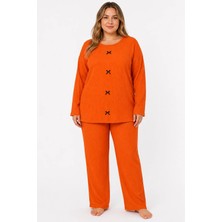 Sleeproom Büyük Beden Kaşkorse Mevsimlik Turuncu Pijama Takımı