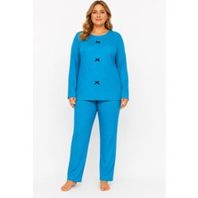 Sleeproom Büyük Beden Kaşkorse Mevsimlik Mavi Pijama Takımı