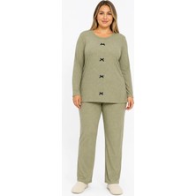 Sleeproom Büyük Beden Kaşkorse Mevsimlik Haki Pijama Takımı