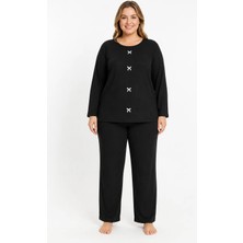 Sleeproom Büyük Beden Kaşkorse Mevsimlik Siyah Pijama Takımı