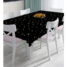 Rem Home Remhome Gold Zeminde Yatay Sıyah Çizgili Dijital Baskılı Masa Örtüsü 90 x 90 cm
