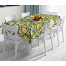 Rem Home Remhome Geometrik ve Limon Desenli 3D Dijital Baskılı Leke Tutmaz Masa ÖRTÜSÜ-120X140 cm