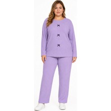 Sleeproom Büyük Beden Kaşkorse Mevsimlik Mor Pijama Takımı