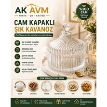 Ak Avm Cam Şekerlik Kapaklı Dekoratif Lokumluk Şeffaf Cam Sunumluk Kahve Yanı Şekerlik