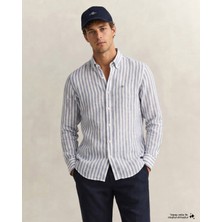 Gant Erkek Mavi Regular Fit Çizgili Logolu Gömlek 38261115T.442