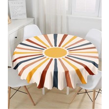 Rem Home Remhome Güneş ve Renkli Işınları Özel Tasarım Dijital Baskılı Modern Yuvarlak Masa Örtüsü - Çap 140CM 140 x 140 cm