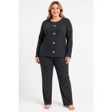 Sleeproom Büyük Beden Kaşkorse Mevsimlik Antrasit Pijama Takımı