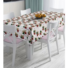 Rem Home Remhome Beyaz Zemin Üzerinde Ekoseli Çan Desenli Dijital Baskılı Masa Örtüsü 90 x 90 cm