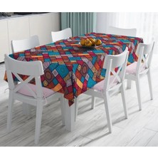 Rem Home Remhome Geometrik Etnik Desenli Özel Tasarım Leke Tutmaz Masa ÖRTÜSÜ-120X140 cm 90 x 90 cm