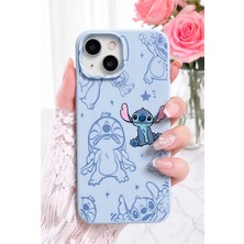 Fibaks iPhone 13/14/15 Kılıf Stitch Desenli Bebe Mavi Kadifemsi Soft Touch Silikon Telefon Kılıfı | Kamera Korumalı, Darbe Emici Premium Kapak