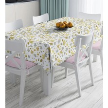 Rem Home Remhome Beyaz Zemin Üzerinde Geometrik Desenli Yaprak Motifli Dijital Baskılı Masa Örtüsü 90 x 90 cm
