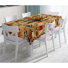 Rem Home Remhome Afrika Etnik Desenli Dijital Baskılı Modern Leke Tutmaz Masa ÖRTÜSÜ-120X140 cm