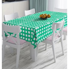 Rem Home Remhome Yeşil Zeminde Geometrik Kare Motifli Dijital Baskılı Masa Örtüsü 90 x 90 cm