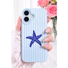 Fibaks iPhone 17 Kılıf Mavi Deniz Yıldızı Desenli Çizgili Kadifemsi Soft Touch Silikon Telefon Kılıfı