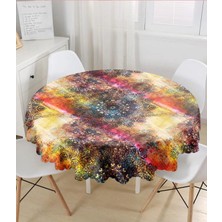 Rem Home Remhome Sulu Boyu Temalı Mandala Desenli Modern Yuvarlak Masa Örtüsü - Çap 140CM 140 x 140 cm