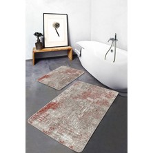 Rem Home Remhome 2li Set Antika Zeminde Örgü Motifli Eskitme Desenli Eskitme Motifli Vintage 2'li Banyo Paspas Takımı Takım Banyo Paspası