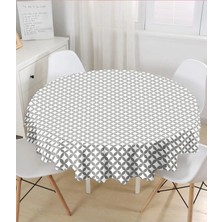 Rem Home Remhome Gri Renkli Özel Tasarım Dijital Baskılı Yuvarlak Masa Örtüsü - Çap 140CM 140 x 140 cm