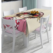 Rem Home Remhome Masum Baskan Japon Kız Motifli Modern Dijital Baskılı Masa Örtüsü 90 x 90 cm