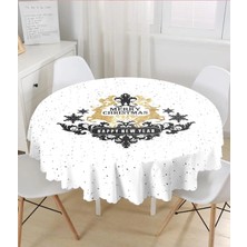 Rem Home Remhome Siyah Beyaz Geyikli Mery Christmas Motifli Dijital Baskılı Modern Yuvarlak Masa Örtüsü  Çap 140CM 140 x 140 cm