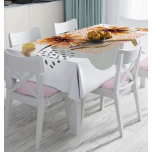 Rem Home Remhome Beyaz Zemin Üzerinde Kurumuş Çiçek Motifli Modern Dijital Baskılı Masa Örtüsü 90 x 90 cm