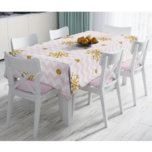 Rem Home Remhome Zigzag Pudra Zeminli Altın Detaylı Modern Leke Tutmaz Masa ÖRTÜSÜ-120X140 cm 90 x 90 cm