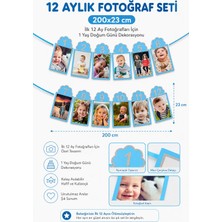 Dodomar 12 Aylık Fotoğraf Çerçevesi Mavi 200X23 cm 1 Yaş Doğum Günü Parti Süsü Aylık Bebek Fotoğraf Seti