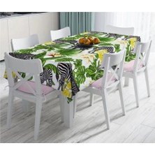Rem Home Remhome Pudra Zeminli Egzotik Zebra Tasarımlı Modern Leke Tutmaz Masa ÖRTÜSÜ-120X140 cm