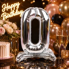 Dodomar 0 Gümüş Ayaklı Folyo Rakam Balon 32 Inç Rps Doğum Günü Parti Süsü